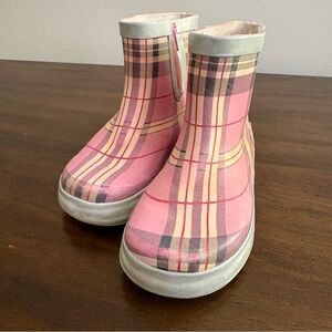 Momo Baby Toddler Girls Rain Boots 6 Pink Plaid Low Top Cute Spring Fun School